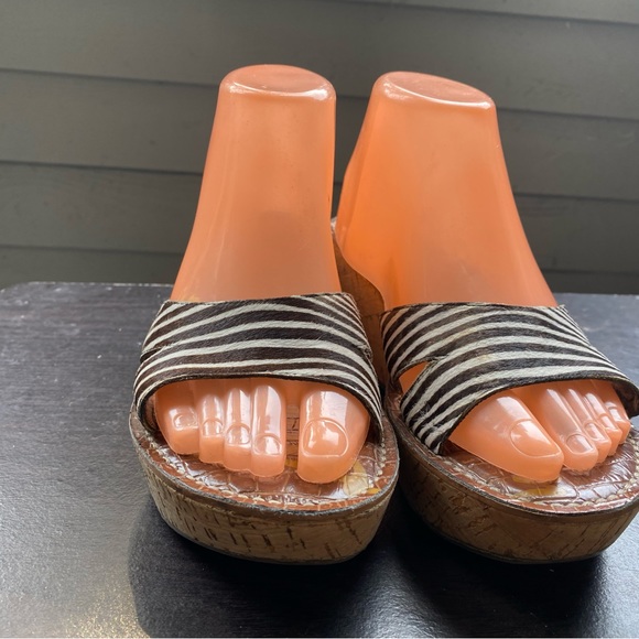 SAM EDELMAN Reid White Brown leather Cork Wedge Platform Mules Slides Sandals - Picture 2 of 13